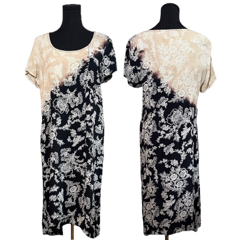 Citron Santa Monica Shift Dress Short Sleeve Pattern Print Dip Dyed Size Large